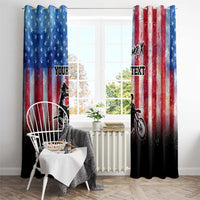 Personalized Motocross Rider Window Curtain with Distressed American Flag in Red White Blue Grunge Style - Wonder Print Shop