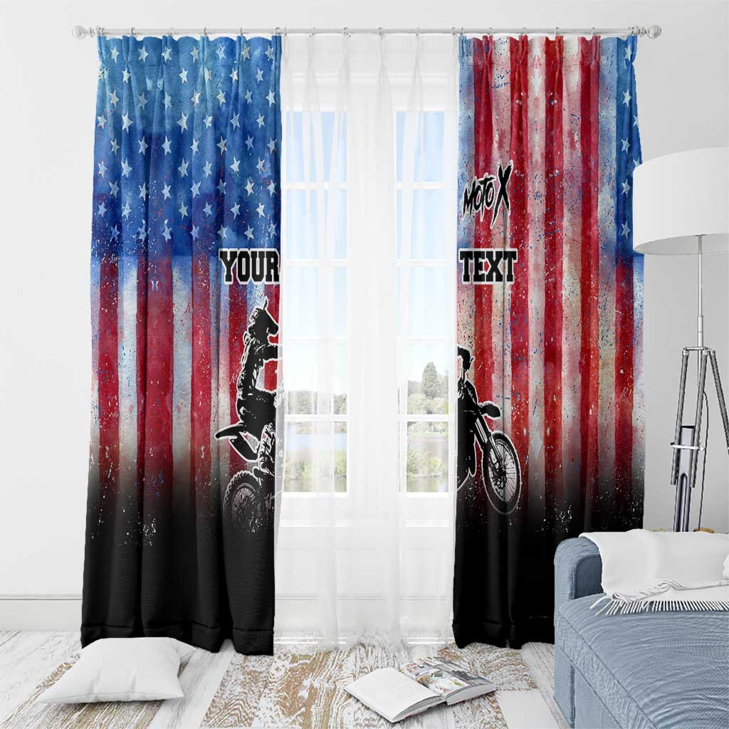 Personalized Motocross Rider Window Curtain with Distressed American Flag in Red White Blue Grunge Style - Wonder Print Shop
