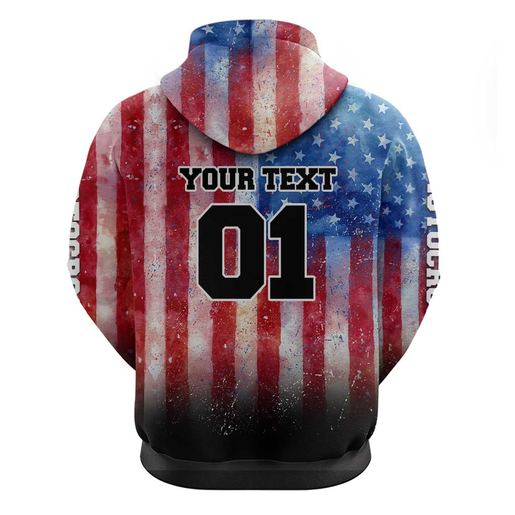 Personalized Motocross Rider Zip Hoodie with Distressed American Flag in Red White Blue Grunge Style - Wonder Print Shop