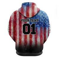 Personalized Motocross Rider Zip Hoodie with Distressed American Flag in Red White Blue Grunge Style - Wonder Print Shop
