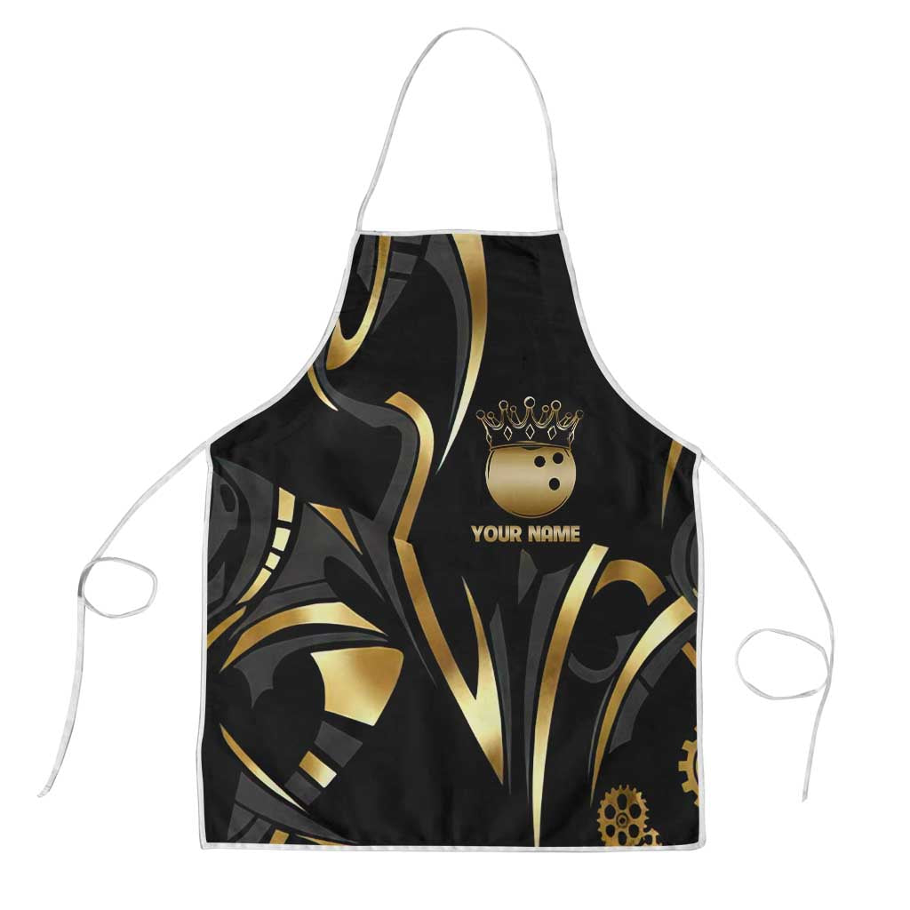 Personalized Golden Tribal Bowling Ball Emblem Apron with Black Abstract Metallic Pattern - Wonder Print Shop