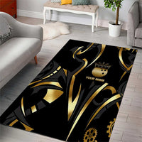 Personalized Golden Tribal Bowling Ball Emblem Area Rug with Black Abstract Metallic Pattern - Wonder Print Shop