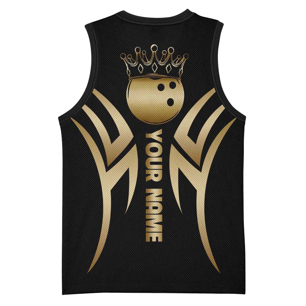 Personalized Golden Tribal Bowling Ball Emblem Basketball Jersey with Black Abstract Metallic Pattern - Wonder Print Shop