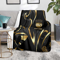 Personalized Golden Tribal Bowling Ball Emblem Blanket with Black Abstract Metallic Pattern - Wonder Print Shop