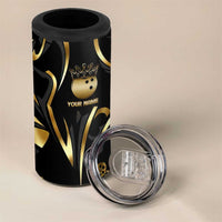 Personalized Golden Tribal Bowling Ball Emblem 4 in 1 Can Cooler Tumbler with Black Abstract Metallic Pattern - Wonder Print Shop