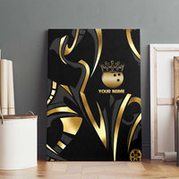 Personalized Golden Tribal Bowling Ball Emblem Canvas Wall Art with Black Abstract Metallic Pattern - Wonder Print Shop