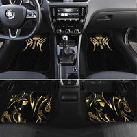 Personalized Golden Tribal Bowling Ball Emblem Car Mats with Black Abstract Metallic Pattern - Wonder Print Shop