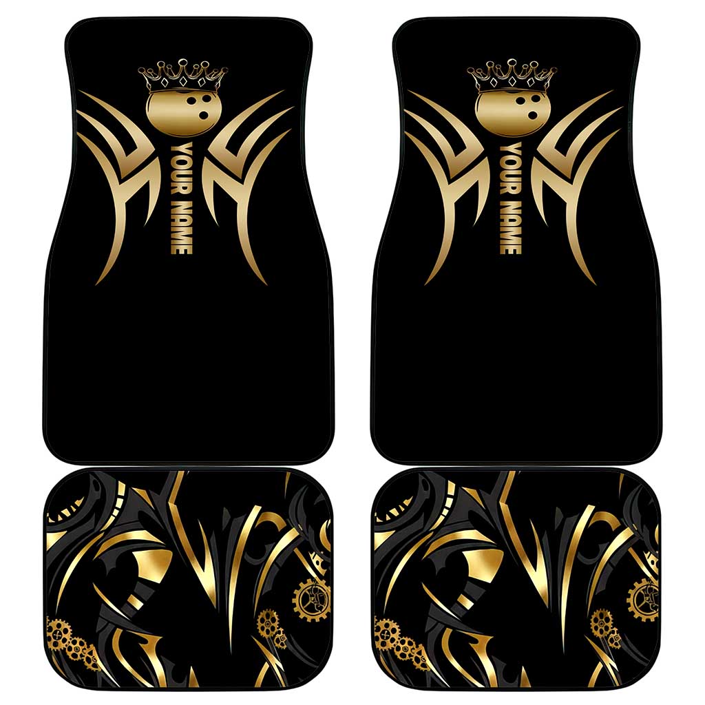 Personalized Golden Tribal Bowling Ball Emblem Car Mats with Black Abstract Metallic Pattern - Wonder Print Shop