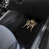 Personalized Golden Tribal Bowling Ball Emblem Car Mats with Black Abstract Metallic Pattern - Wonder Print Shop