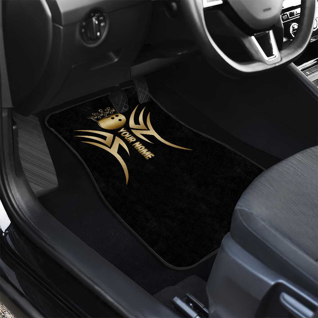 Personalized Golden Tribal Bowling Ball Emblem Car Mats with Black Abstract Metallic Pattern - Wonder Print Shop