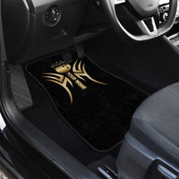 Personalized Golden Tribal Bowling Ball Emblem Car Mats with Black Abstract Metallic Pattern - Wonder Print Shop