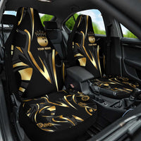 Personalized Golden Tribal Bowling Ball Emblem Car Seat Cover with Black Abstract Metallic Pattern - Wonder Print Shop