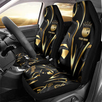 Personalized Golden Tribal Bowling Ball Emblem Car Seat Cover with Black Abstract Metallic Pattern - Wonder Print Shop