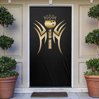 Personalized Golden Tribal Bowling Ball Emblem Door Cover with Black Abstract Metallic Pattern - Wonder Print Shop