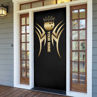 Personalized Golden Tribal Bowling Ball Emblem Door Cover with Black Abstract Metallic Pattern - Wonder Print Shop