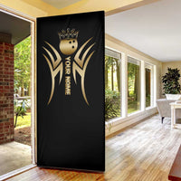 Personalized Golden Tribal Bowling Ball Emblem Door Cover with Black Abstract Metallic Pattern - Wonder Print Shop
