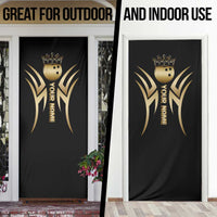 Personalized Golden Tribal Bowling Ball Emblem Door Cover with Black Abstract Metallic Pattern - Wonder Print Shop