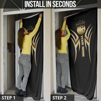 Personalized Golden Tribal Bowling Ball Emblem Door Cover with Black Abstract Metallic Pattern - Wonder Print Shop