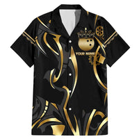Personalized Golden Tribal Bowling Ball Emblem Family Matching Mermaid Dress and Hawaiian Shirt with Black Abstract Metallic Pattern - Wonder Print Shop