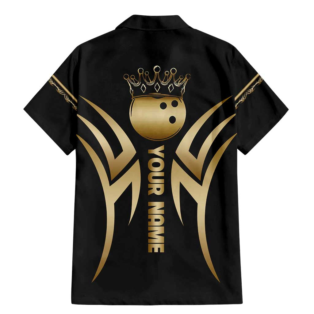 Personalized Golden Tribal Bowling Ball Emblem Family Matching Mermaid Dress and Hawaiian Shirt with Black Abstract Metallic Pattern - Wonder Print Shop