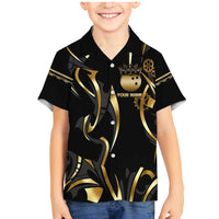 Personalized Golden Tribal Bowling Ball Emblem Family Matching Mermaid Dress and Hawaiian Shirt with Black Abstract Metallic Pattern - Wonder Print Shop