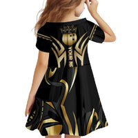 Personalized Golden Tribal Bowling Ball Emblem Family Matching Summer Maxi Dress and Hawaiian Shirt with Black Abstract Metallic Pattern - Wonder Print Shop