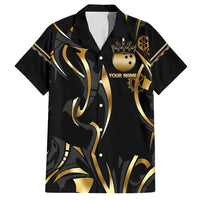 Personalized Golden Tribal Bowling Ball Emblem Family Matching Summer Maxi Dress and Hawaiian Shirt with Black Abstract Metallic Pattern - Wonder Print Shop
