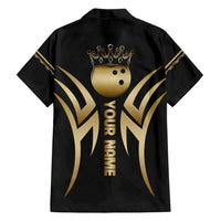 Personalized Golden Tribal Bowling Ball Emblem Family Matching Summer Maxi Dress and Hawaiian Shirt with Black Abstract Metallic Pattern - Wonder Print Shop
