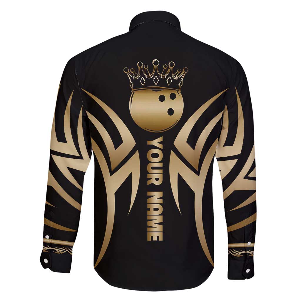 Personalized Golden Tribal Bowling Ball Emblem Family Matching Summer Maxi Dress and Hawaiian Shirt with Black Abstract Metallic Pattern - Wonder Print Shop