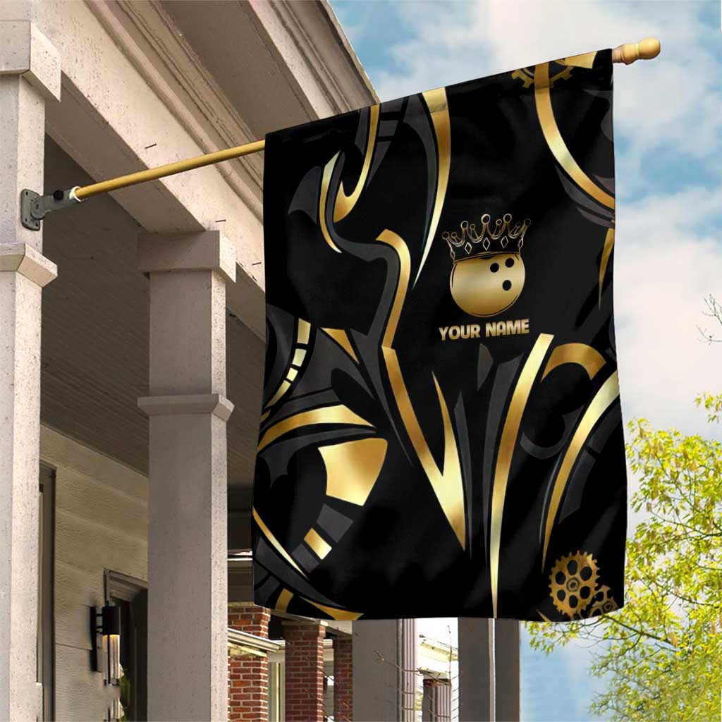 Personalized Golden Tribal Bowling Ball Emblem Garden Flag with Black Abstract Metallic Pattern - Wonder Print Shop