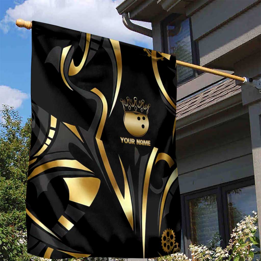 Personalized Golden Tribal Bowling Ball Emblem Garden Flag with Black Abstract Metallic Pattern - Wonder Print Shop