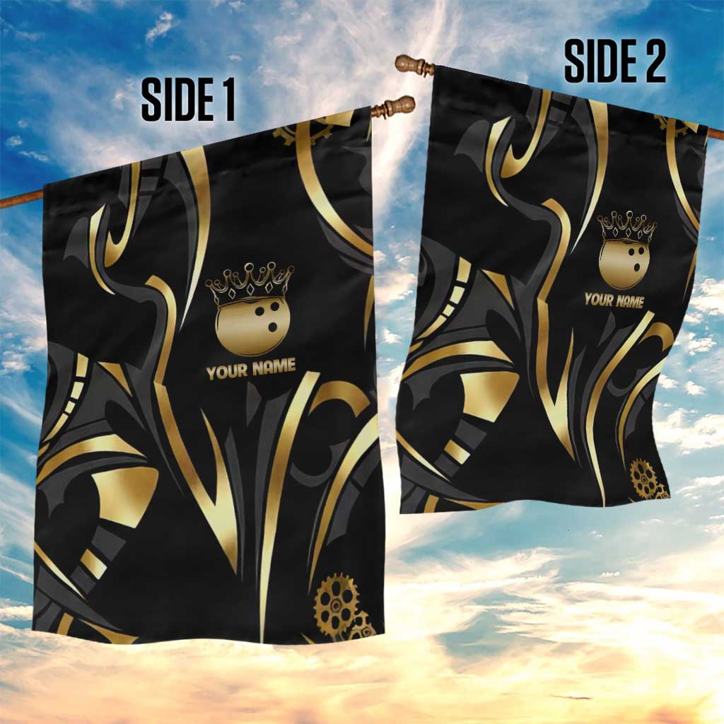Personalized Golden Tribal Bowling Ball Emblem Garden Flag with Black Abstract Metallic Pattern - Wonder Print Shop