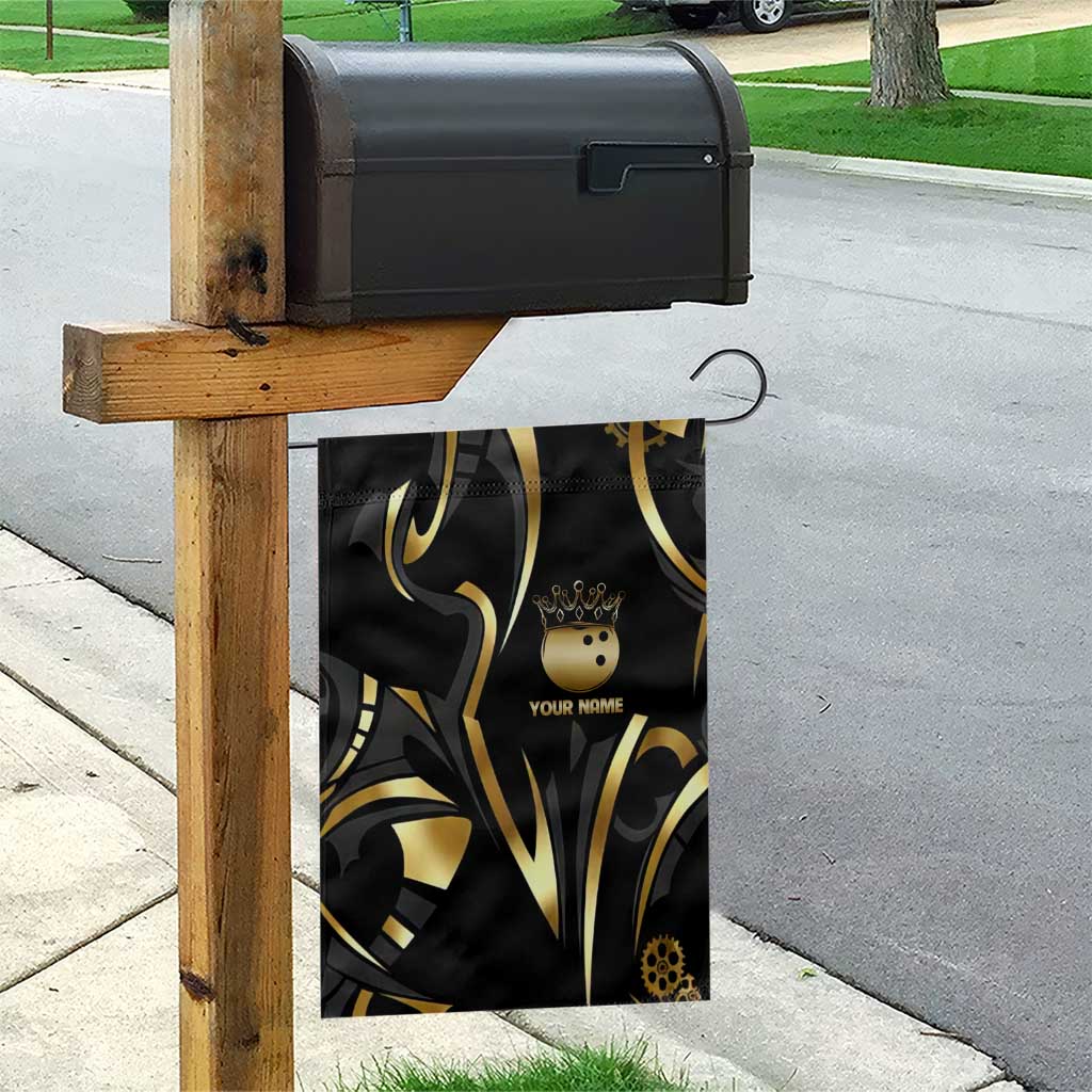 Personalized Golden Tribal Bowling Ball Emblem Garden Flag with Black Abstract Metallic Pattern - Wonder Print Shop