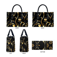 Personalized Golden Tribal Bowling Ball Emblem Leather Bag with Black Abstract Metallic Pattern - Wonder Print Shop