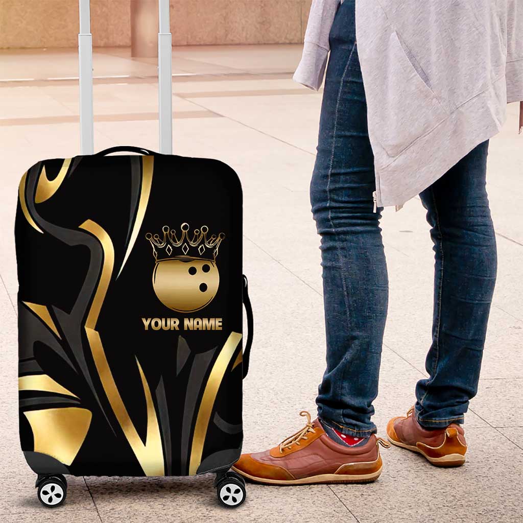 Personalized Golden Tribal Bowling Ball Emblem Luggage Cover with Black Abstract Metallic Pattern - Wonder Print Shop