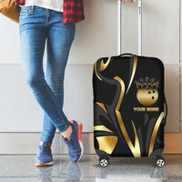 Personalized Golden Tribal Bowling Ball Emblem Luggage Cover with Black Abstract Metallic Pattern - Wonder Print Shop