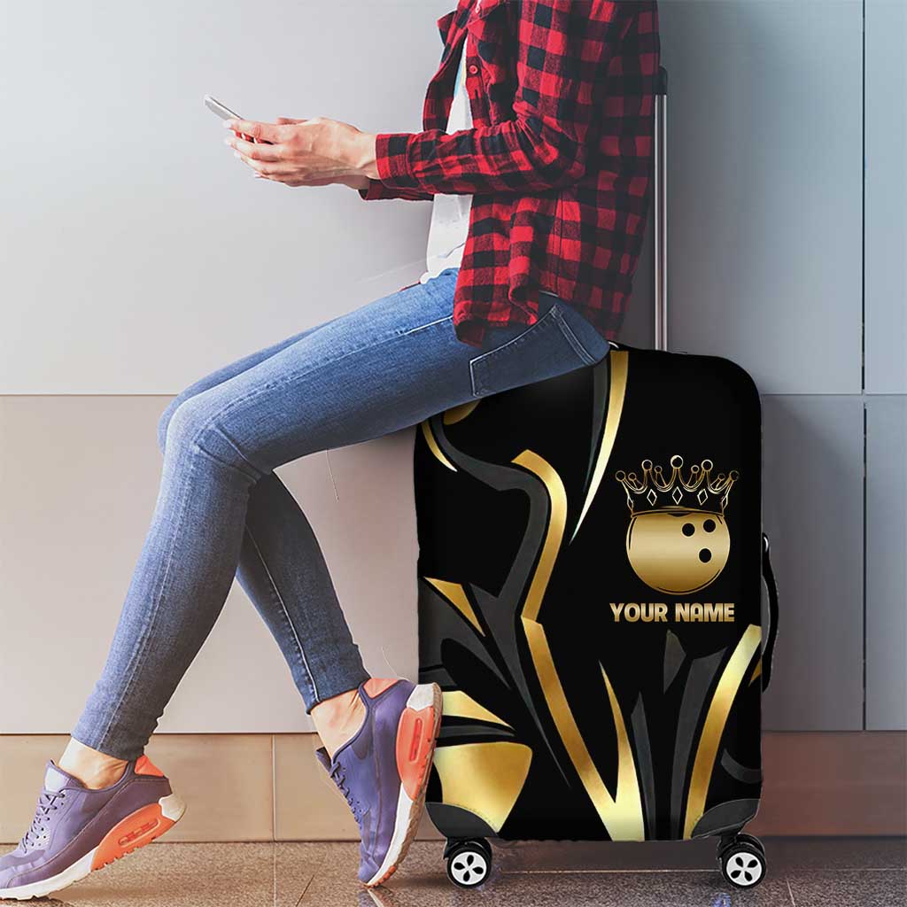Personalized Golden Tribal Bowling Ball Emblem Luggage Cover with Black Abstract Metallic Pattern - Wonder Print Shop