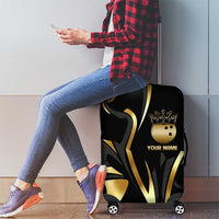 Personalized Golden Tribal Bowling Ball Emblem Luggage Cover with Black Abstract Metallic Pattern - Wonder Print Shop