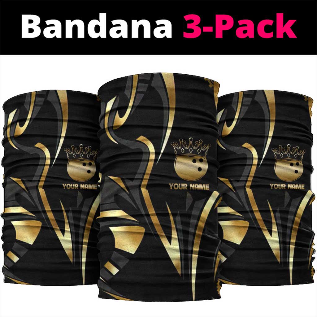 Personalized Golden Tribal Bowling Ball Emblem Neck Gaiter with Black Abstract Metallic Pattern - Wonder Print Shop