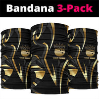 Personalized Golden Tribal Bowling Ball Emblem Neck Gaiter with Black Abstract Metallic Pattern - Wonder Print Shop