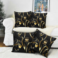 Personalized Golden Tribal Bowling Ball Emblem Pillow Cover with Black Abstract Metallic Pattern - Wonder Print Shop