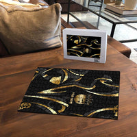 Personalized Golden Tribal Bowling Ball Emblem Puzzle with Black Abstract Metallic Pattern - Wonder Print Shop