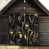 Personalized Golden Tribal Bowling Ball Emblem Quilt with Black Abstract Metallic Pattern - Wonder Print Shop