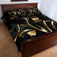 Personalized Golden Tribal Bowling Ball Emblem Quilt Bed Set with Black Abstract Metallic Pattern - Wonder Print Shop