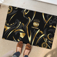 Personalized Golden Tribal Bowling Ball Emblem Rubber Doormat with Black Abstract Metallic Pattern - Wonder Print Shop