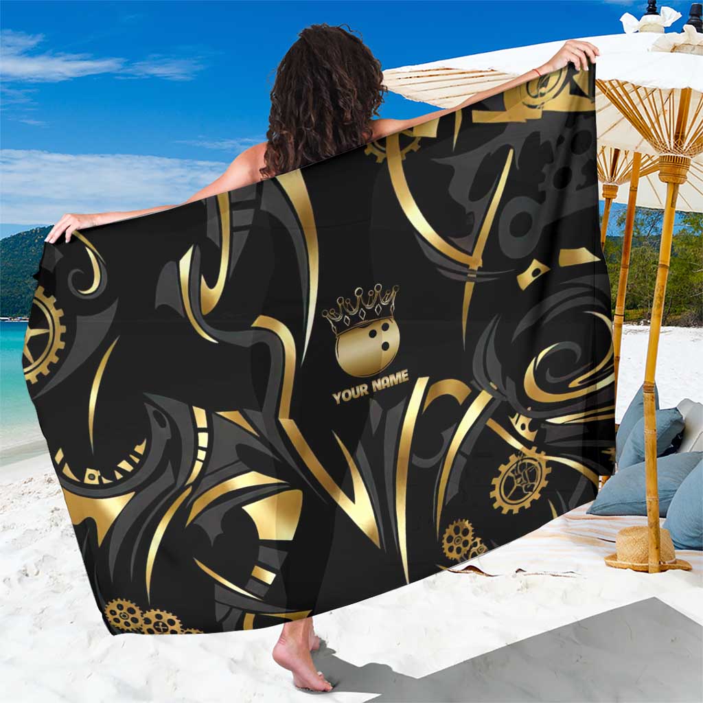Personalized Golden Tribal Bowling Ball Emblem Sarong with Black Abstract Metallic Pattern - Wonder Print Shop