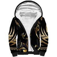 Personalized Golden Tribal Bowling Ball Emblem Sherpa Hoodie with Black Abstract Metallic Pattern - Wonder Print Shop