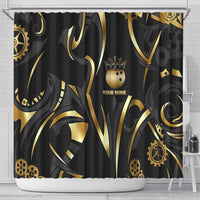 Personalized Golden Tribal Bowling Ball Emblem Shower Curtain with Black Abstract Metallic Pattern - Wonder Print Shop