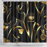 Personalized Golden Tribal Bowling Ball Emblem Shower Curtain with Black Abstract Metallic Pattern - Wonder Print Shop
