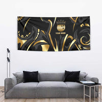 Personalized Golden Tribal Bowling Ball Emblem Tapestry with Black Abstract Metallic Pattern - Wonder Print Shop